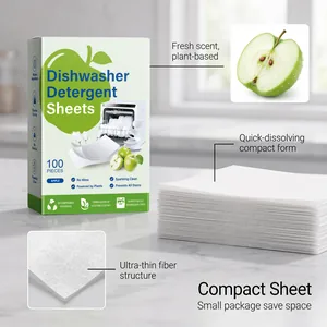 Eco-friendly dishwasher detergent sheets detail showing fiber structure and packaging