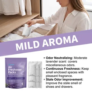 Detailed view of lavender air freshener sachets for drawers and closets with mild aroma.