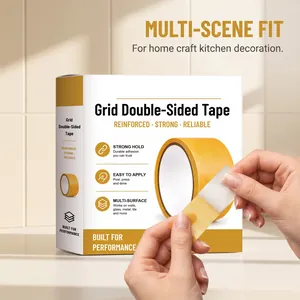 Nahaufnahme des gelben doppelseitigen Gitterklebebands mit starker Klebestruktur.