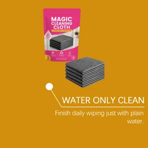 Detailed view of magic cleaning cloth packaging and stack, perfect for water-only cleaning