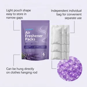Detail of Jakehoe lavender air freshener packs showing individual bags and scent beads