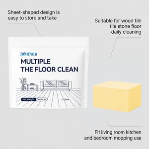 Detailed view of yellow multi-effect floor cleaning sheets and packaging