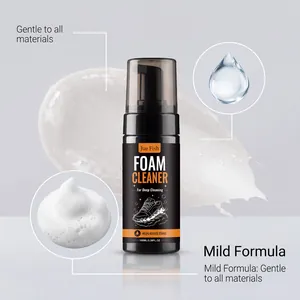 Professional JUE FISH sneaker foam cleaner showing mild formula and rich white foam