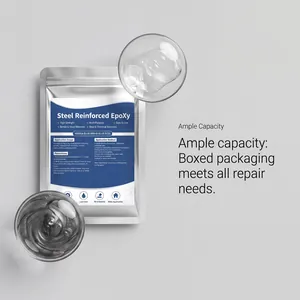 Detail view of two-part steel reinforced epoxy components and foil packaging