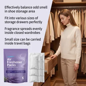 Lavender air freshener sachets shown in a walk-in closet setting for odor removal