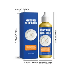 Detail view of 100g Kintsugi gold glue with packaging box and precise dimensions