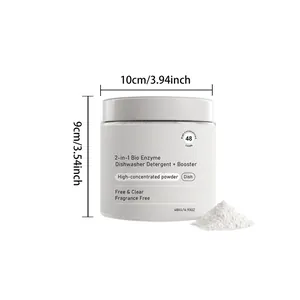Detail view of 2-in-1 bio enzyme dishwasher detergent powder with clear dimensions