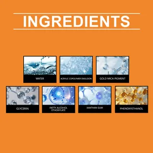 Detailed ingredient list for ceramic repair kintsugi glue featuring water and gold mica