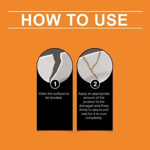 Detailed two-step instruction guide for using Kintsugi repair glue on ceramic pieces