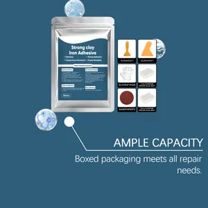 Detail view of multi-purpose AB adhesive kit including scrapers and gloves for repair.
