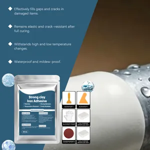 Detail view showing all-purpose AB repair glue kit components and product feature highlights