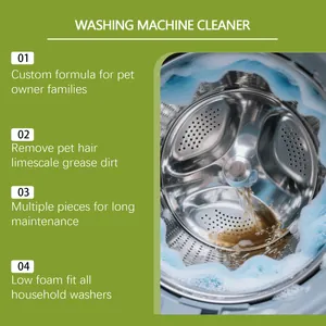 Detail of washing machine cleaner showing deep drum cleaning features for pet owners