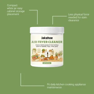 Detailed view of Jakehoe 8oz air fryer cleaning powder jar for kitchen maintenance