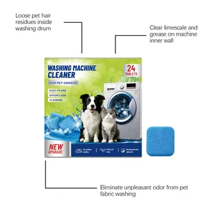 Pet owner washing machine cleaner tablets removing pet hair residues and odors effectively
