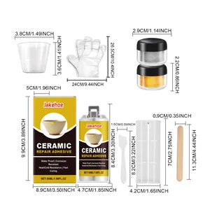Complete ceramic repair kit dimensions including adhesive jars and gold silver powders