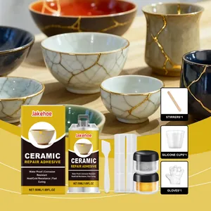 Jakehoe ceramic repair kit with glue, glitter powders, and accessories for kintsugi