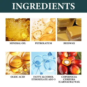 Ingredienti della crema per la cura della pelle dei mobili con cera d'api e olio minerale.