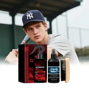 Complete hat cleaning kit with 100ml spray, deodorizer and wooden brush for stains