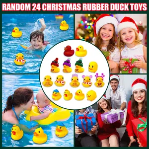 24 canards en caoutchouc de Noël avec chapeaux de fête dans des scènes de piscine