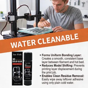 Jue Fish 3D printer solid glue for hot bed, water cleanable features and usage guide