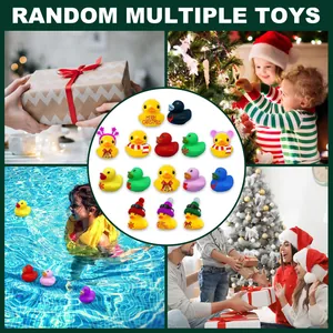 Detailed collage of festive rubber ducks in various Christmas gift-giving and pool scenes