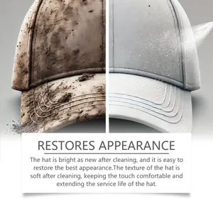 Detail of hat cleaning kit showing before and after fabric restoration