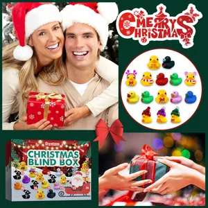 Detailed view of the 24-day Christmas rubber duck advent calendar with various toys