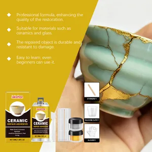 Complete ceramic repair kit with Kintsugi glue and gold powder for restoration
