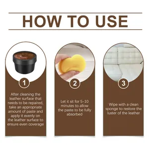 Three-step illustrated guide for applying Jue Fish leather nourishing and repair cream