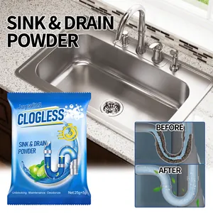 Jaysuing sink and drain clog remover powder pouch showing before and after pipe results