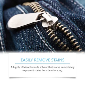 Macro shot showing clean denim zipper after using highly efficient fabric stain remover.