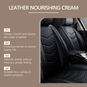 Close-up of leather car seats treated with leather nourishing cream