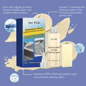 Detail van Jue Fish roestvrijstalen polijstmiddel met ingrediënten en accessoires