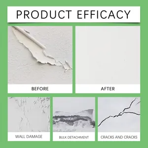 Wall repair paste efficacy showing before and after fixing cracks and peeling.