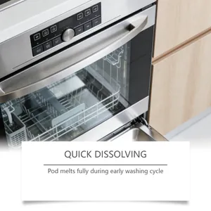 Detailed view of quick dissolving dishwasher pod performance in a modern kitchen