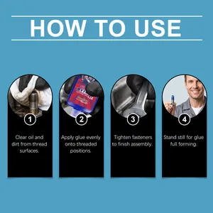 How-to-use guide for RayHong thread locker glue showing four application steps