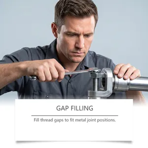 Detail view showing thread locking adhesive gap filling on a metal bolt joint