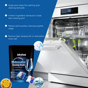 Detailed view of Jakehoe dishwasher cleaning pods for removing grease and food residues