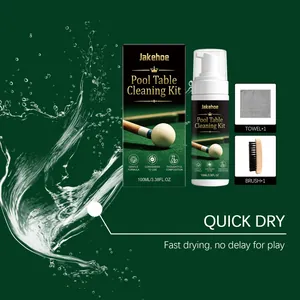 Professional JAKEHOE pool table cleaning kit with 100ml foam, brush, and microfiber towel.