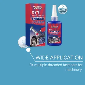 Detail view of RayHong 271 high strength thread locker bottle and packaging for machinery