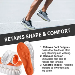 Detail view of breathable popcorn cushioning athletic insoles for shock absorption.