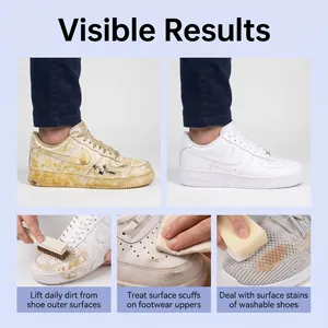 Détail du nettoyant mousse pour chaussures éliminant la saleté des baskets blanches