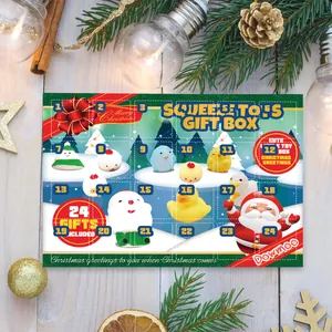 Close-up of Dowmoo 24-day Christmas advent calendar gift box filled with squishy toys
