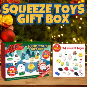 Festive Christmas advent calendar featuring 24 adorable squishy toys in a gift box