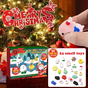 Christmas countdown advent calendar with 24 cute squishy toys in a festive gift box.