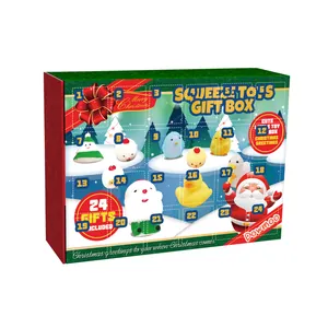 Christmas advent calendar with 24 cute cartoon squeeze toys in a festive gift box