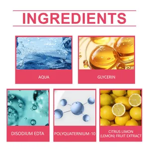 Gedetailleerde ingrediëntenlijst met aqua, glycerine en natuurlijke extracten spray