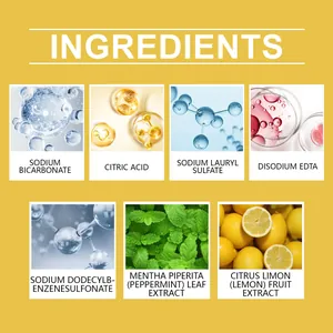 Detailed view of dishwashing tablet ingredients including citric acid and lemon extract