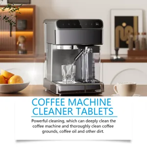 Tablettes de nettoyage efficaces pour machines à café, éliminant les huiles et les résidus.