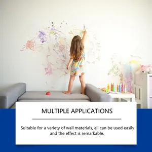 Lifestyle scene of a wall cleaning spray showing a child doodling on a white wall surface